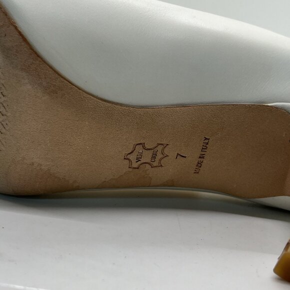 Tory Burch PENELOPE CAP TOE Pumps Leather Patent Ivory Heels - Picture 8 of 12